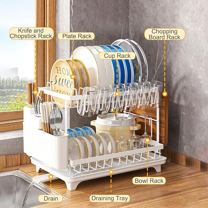 Dish Drying Rack, 2-Tier Dish Racks - Image 2