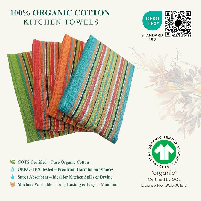DG Collections Salsa Stripe Kitchen Dish Towels, 100% Cotton, Highly Absorbent - Image 2