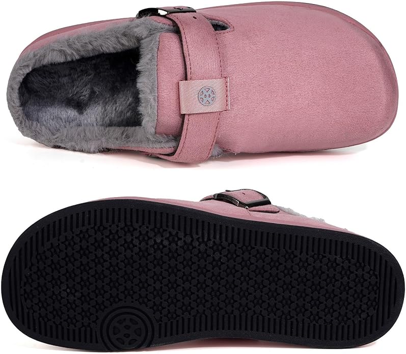 Fur Lined Clogs for Women Men Suede Winter Slippers Arch Support Slip on Mules - Image 3