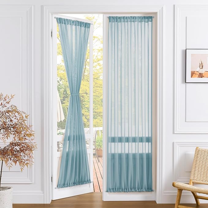 Tollpiz Sheer Door Curtains Closet Linen Textured Curtains Sheer Doorway Light by Tollpiz
