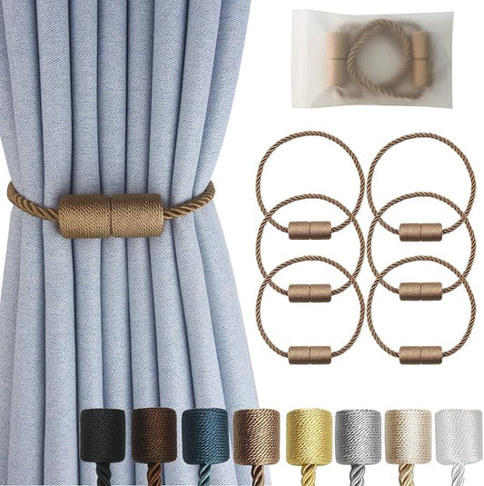 Magnetic Curtain Tiebacks 6 Pack Khaki Curtain Rope Tieback Curtain Holders by CURTAINTIEBACKS