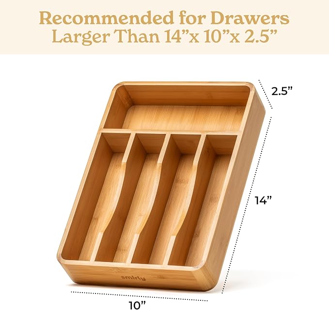 SMIRLY Silverware Drawer Organizer – Bamboo Kitchen Drawer Organizer, - Image 2