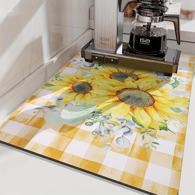 LOKHOM Dish Drying Mat for Kitchen Counter, Vintage Floral Dish Drainer Rack - Image 7