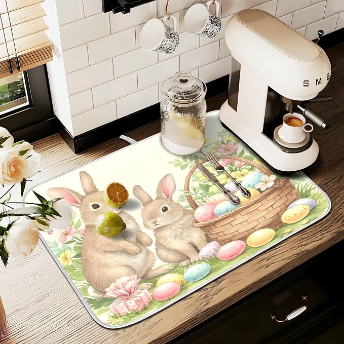 Cute Easter Bunny Rabbit Eggs Dish Drying Mat - Image 8