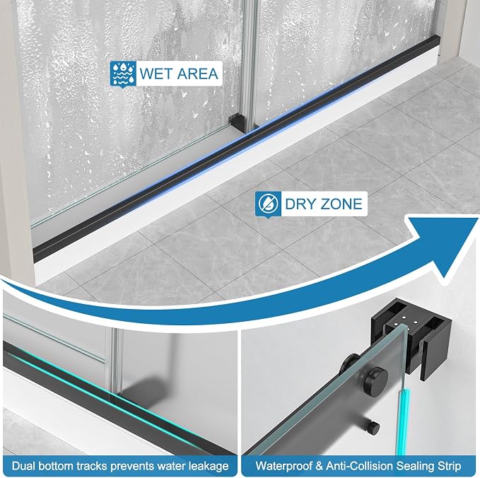 Frameless Shower Door, 56-60" W x 78" H 3/8" Thick Tempered Frosted Glass - Image 7