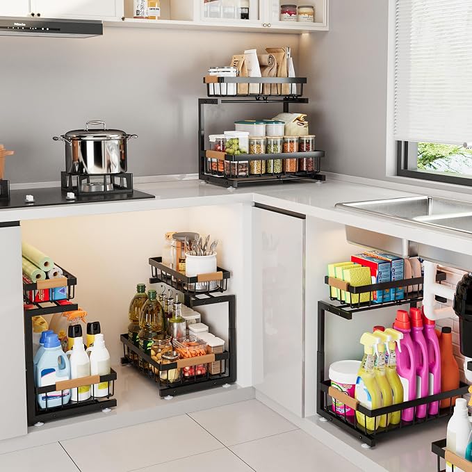 ADBIU Under Sink Organizer, 2 Pack 2 Tier Expandable Height Pulling Out Kitchen - Image 9