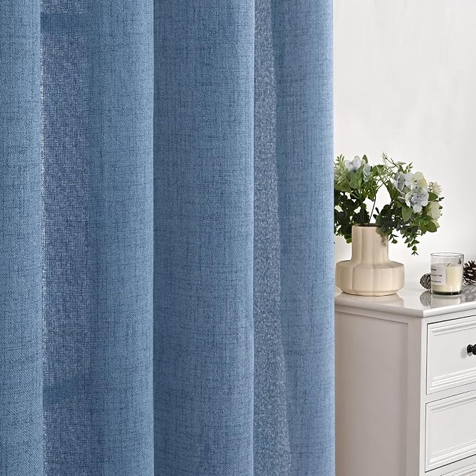 YoungsTex Denim Blue Linen Curtains 90 Inch Length - Image 7