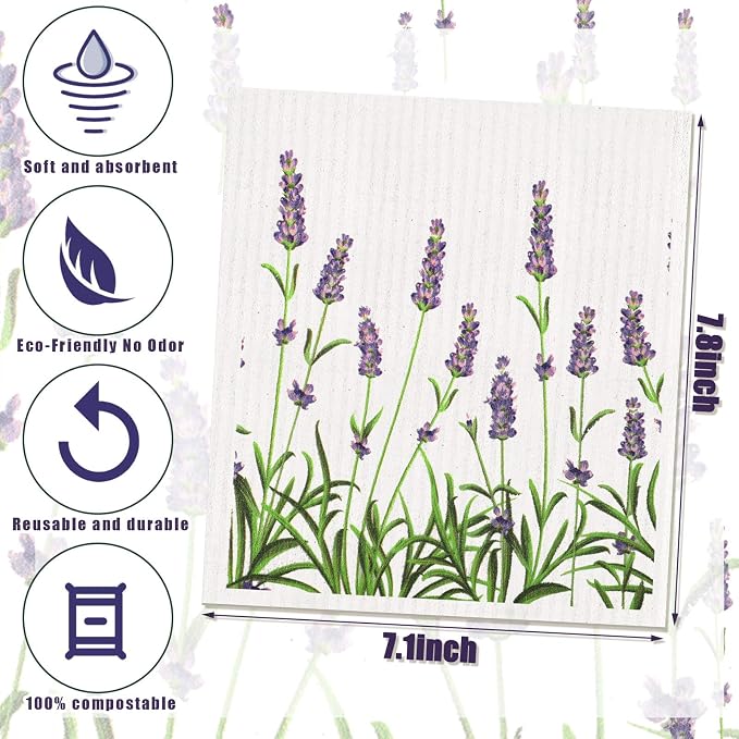Swedish Kitchen Dish Towels Wildflowers Reusable Sponge Cleaning Cloths - Image 2