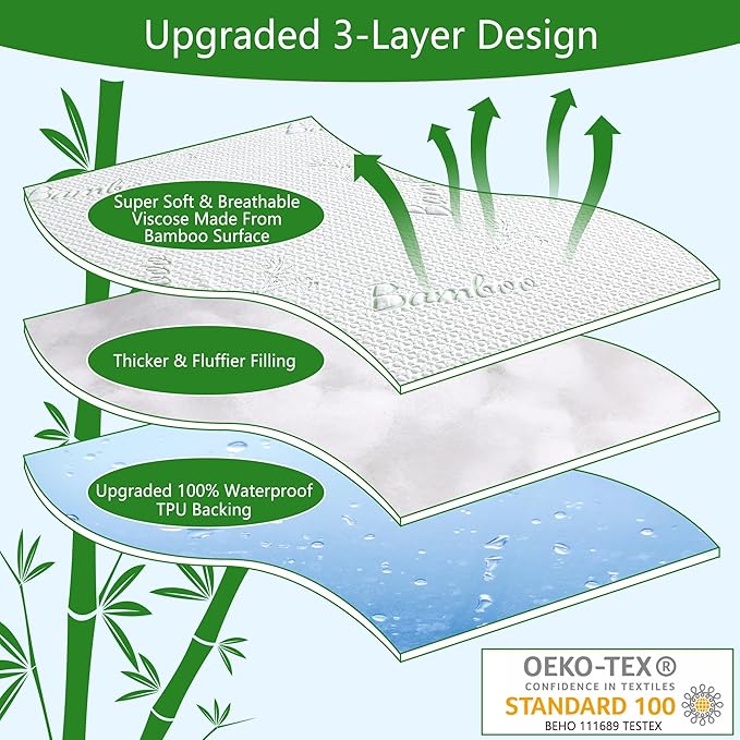 GOONIK Queen Mattress Protector, Breathable Bamboo Viscose Waterproof Queen Size Mattress Pad Cover with 6-18 inches Deep Pocket