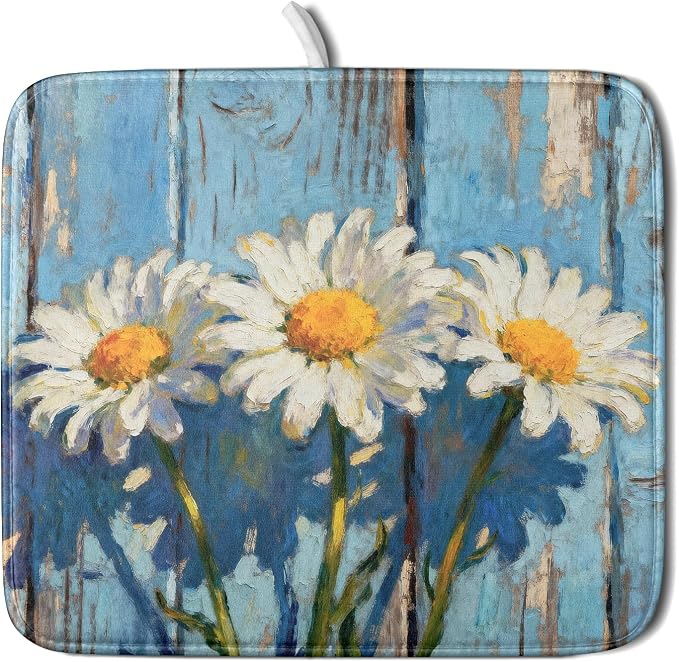 Daisy Floral Dish Drying Mat for Kitchen Counter 16x18 Spring Summer Theme by Aytipun