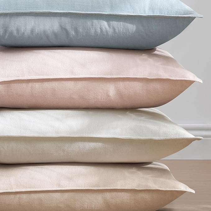 EMEMA Throw Pillow Covers Decorative Linen Pillow Covers 20x20 Inch Pink Boho Farmhouse Neutral Couch Throw Pillows for Bed Pack of 2 Accent Pillowcase Modern Sofa Cushion Livingroom Home