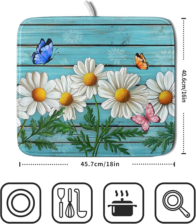 Spring Daisy Floral Dish Drying Mat - Image 2