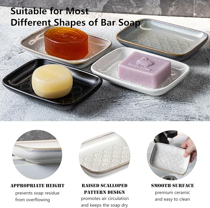 Gomakren Soap Dish for Shower, Ceramic Soap Dishes for Bar Soap Sponge - Image 5
