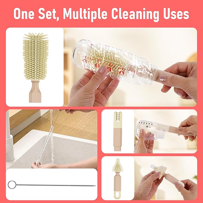Baby Bottle Brush Set with Drying Rack, Portable Silicone Bottle Cleaner Kit - Image 3