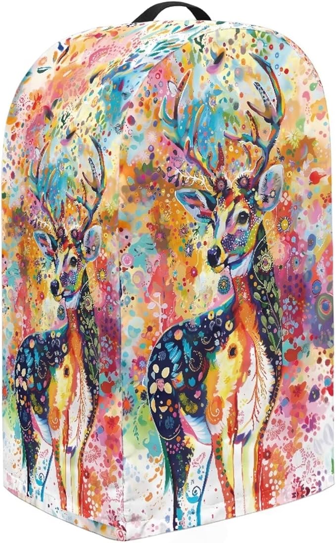 Colorful Deer Blender Dust Cover with Drawstring Stand Mixer or Coffee Maker Cover Anti Fingerprint Polyester Appliance for Home Vibrant Kitchen Decor