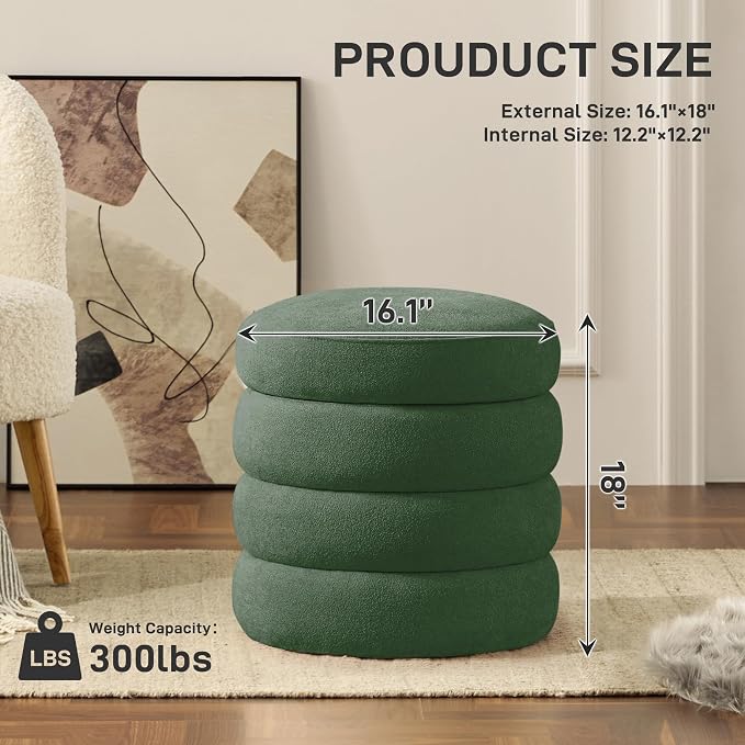 Round Ottoman with Storage Boucle Ottoman Stool Removable Lid - Image 2