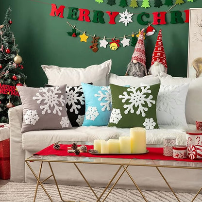 MIULEE Pack of 2 Christmas Decorative Snowflake Throw Pillow Covers Canvas Embroidery Winter Cushion Cases Holiday Decor Soft Pillowcases for Winter Couch Sofa Bedroom Car（Black, 20x20in）