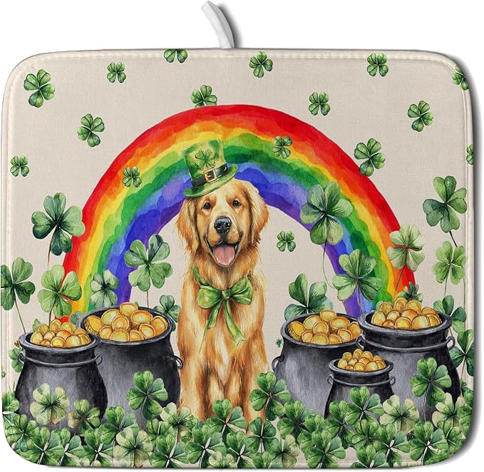 St Patricks Day Drying Mat Samll Lucky Clovers Green Kitchen Decor Counter Mats by Giwawa