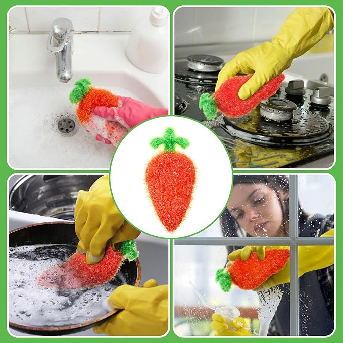 Breling 6 Pieces Carrot Shape Dish Sponge Dual Sided Non Scratch Dish Washing - Image 5