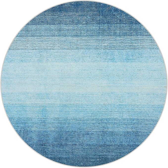Wonnitar Modern Ombre Round Kids Rug 4ft, Washable Blue Bedroom Circle Area Rug, Non-Slip Soft Bathroom Throw Carpet, Non-Shedding Gradient Low Pile Kids Rugs for Bedside Entry (Blue, Round 4ft)