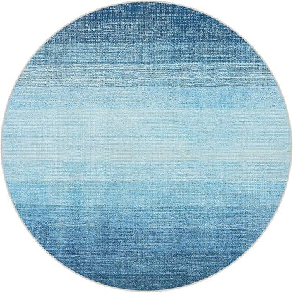 Wonnitar Modern Ombre Round Kids Rug 4ft, Washable Blue Bedroom Circle Area Rug, Non-Slip Soft Bathroom Throw Carpet, Non-Shedding Gradient Low Pile Kids Rugs for Bedside Entry (Blue, Round 4ft)