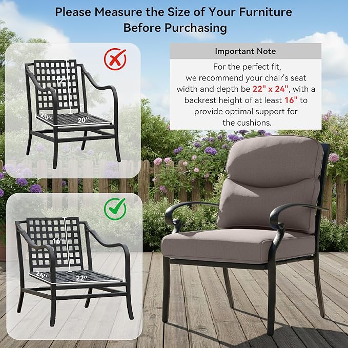 Outdoor Chair Cushions 3 Packs - Outside High Back Comfortable Thickened Pillow 22x24 with Zipper Cover for Patio Rocking Swivel Chairs Loveseat Sofa – Grey/Crescent