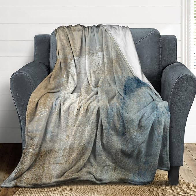 Abstract Gradient Blanket, Modern Fashion Art Blue Grey Brown Painting Strokes Pattern Soft Warm Cozy Plush Flannel Covers for Livingroom Bedroom Couch Chair Camping Travel Home Decor Tapestry 30x40in