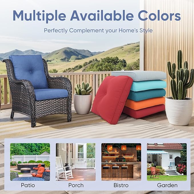7-Piece Outdoor Patio Cushion Set - Fade & Water Resistant with Removable Olefin Cover, 22x24x4 Inch Memory Foam Cushions for Wicker Sectional Sof - Blue/Buckle