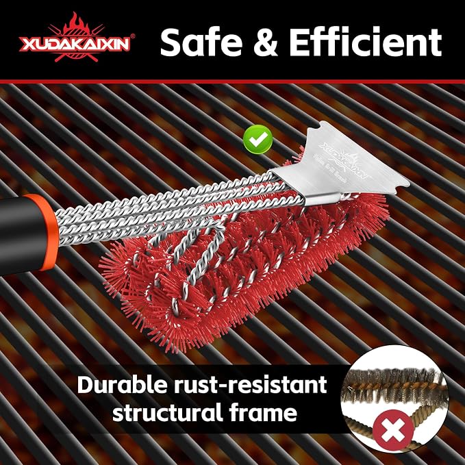 Grill Brush and Scraper, Safe Nylon Bristles Barbecue Triple Scrubbers Cleaning - Image 6