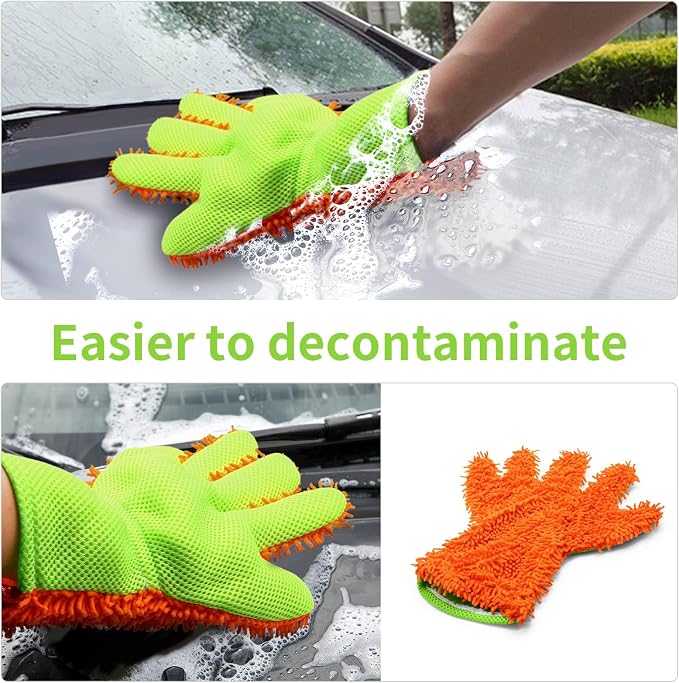 BokWin 2-Pack Car Wash Mitt Scratch Free, 5-Finger Microfiber Wash Mitts - Image 6