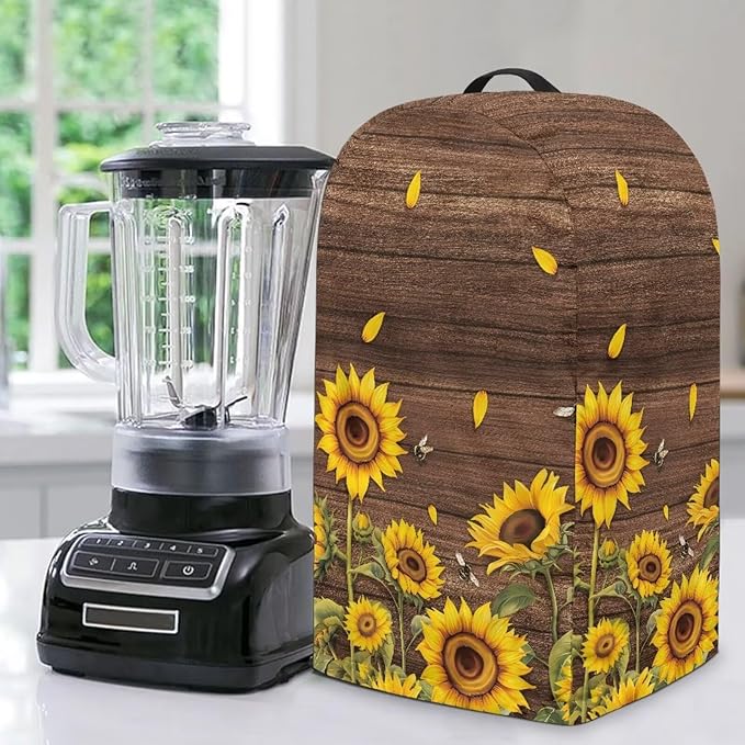 Sunflower Wood Grains Kitchen Blender Food Processor Dust Cover with Top Handle and Drawstring, Dust Protection Easy to Clean Small Appliance Juicer Coffee Maker Cover