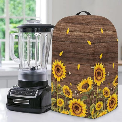 Sunflower Wood Grains Kitchen Blender Food Processor Dust Cover with Top Handle and Drawstring, Dust Protection Easy to Clean Small Appliance Juicer Coffee Maker Cover