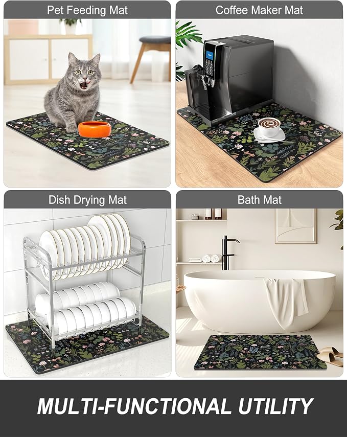 Rnivvi Dish Drying Mat for Kitchen Counter, XL 15 x 24" Cute Flower Theme Super - Image 7