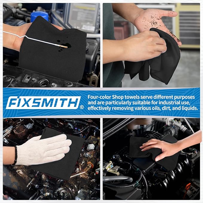 FIXSMITH Microfiber Cleaning Cloth, Shop Towels Bulk, 24 Pack Black Microfiber - Image 6