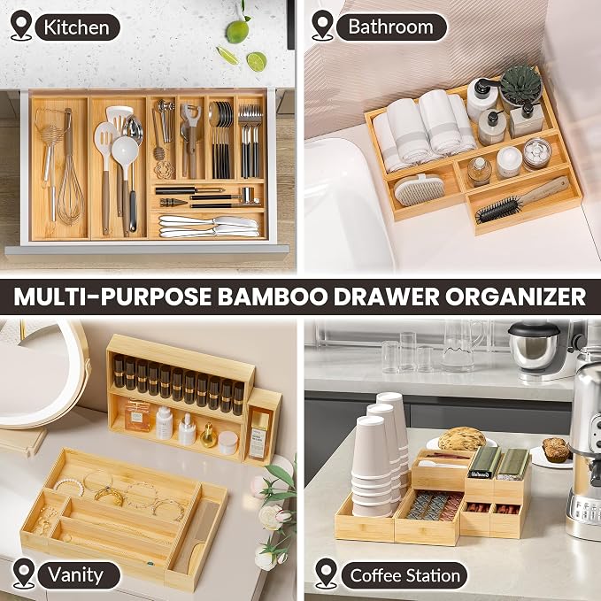 Kitchen Drawer Organizer Bins, Stackable Bamboo Drawer Organizer - Image 5