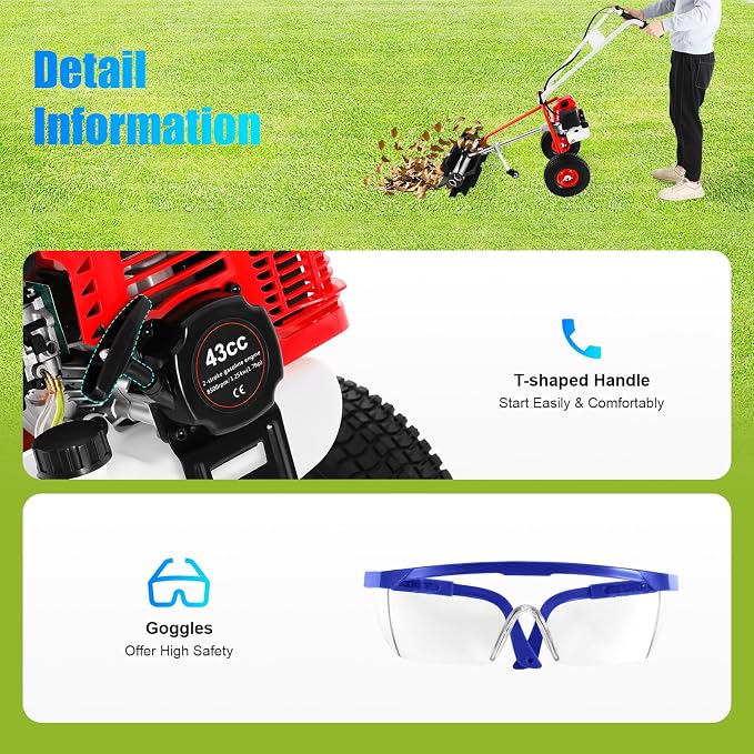 43CC 2 Stroke Gasoline Powered Broom Sweeper, 1.25kw/1.7hp Driveway Lawn Grass - Image 6