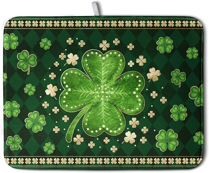 St Patrick's Day Green Shamrock Dish Drying Mat by Kwlegh