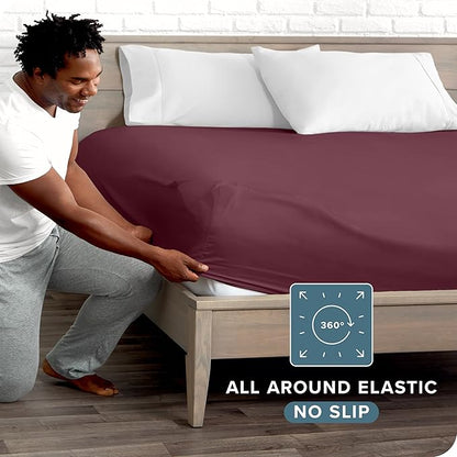 Fitted Bottom Sheet King Size - Premium 1800 Microfiber - Ultra-Soft Hotel Luxury - Deep Pocket - Durable and Long Lasting - Fitted Sheet (King, Burgundy)