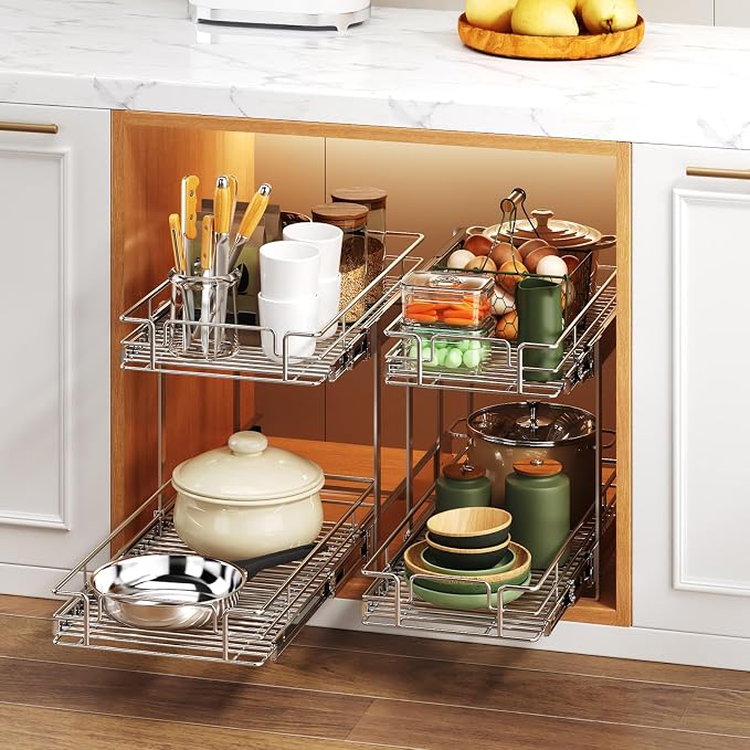 2 Tier Individual Pull Out Cabinet Organizer 12½" W x 21½" D, Heavy Duty - Image 6