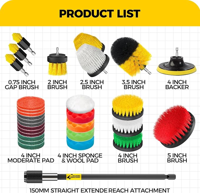 Holikme 30Pack Drill Brush Attachments Set, Scrub Pads & Sponge, Power Scrubber - Image 7
