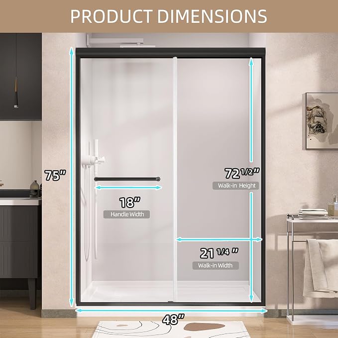 GETPRO Shower Door 50-54 in. W x 75 in. H Double Sliding Glass Shower Doors - Image 9