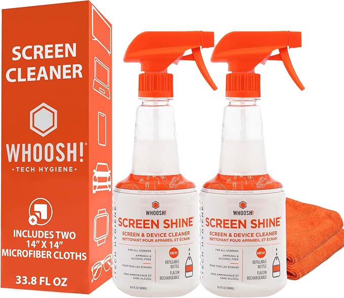 WHOOSH! Pro 16.9 fl oz Refillable TV Screen Cleaner & Microfiber Cloth by WHOOSH