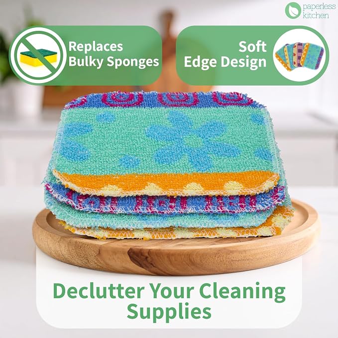Set of 4 Premium Paperless Kitchen Dish Wash Scrubs – Sponge Scour Pads Made of - Image 4