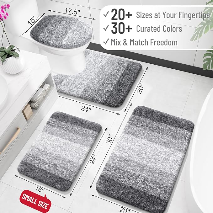 OLANLY Bathroom Rugs Mat 34x21, Extra Soft Absorbent Microfiber Bath Rugs, Rubber Backing, Quick Dry, Machine Washable Bath Mats for Bathroom Floor, Tub and Shower, Home Decor Accessories, Grey