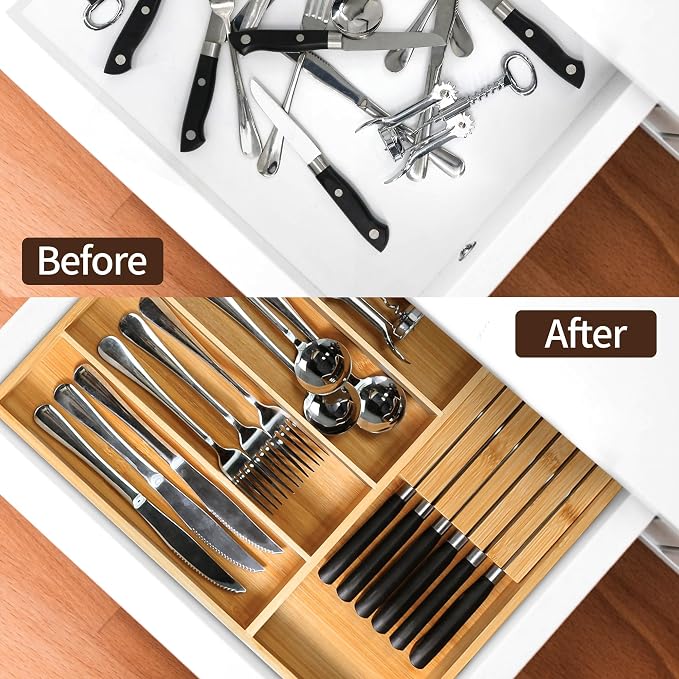 VaeFae Bamboo Silverware Organizer, Utensil Holder - Image 7