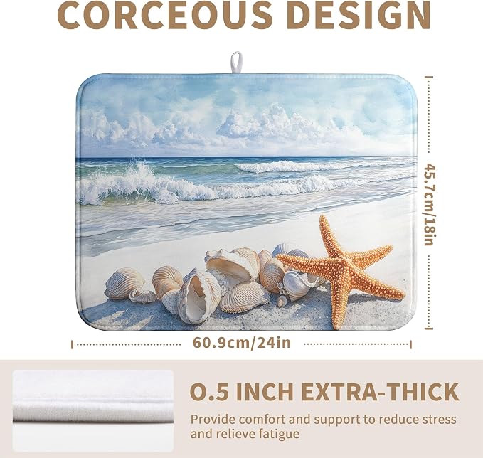 Summer Beach Dish Drying Mat for Kitchen Counter Starfish Coastal Shells - Image 4