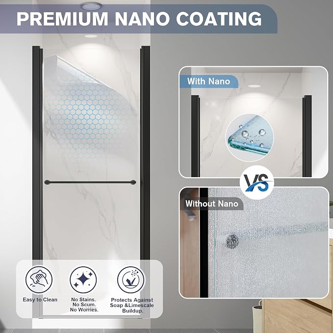 Frameless Pivot Shower Door 28"-30" W x 72" H, Swing Shower Glass Doors - Image 2