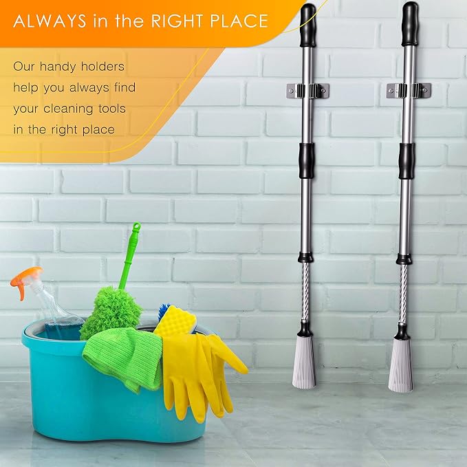 Self Adhesive Broom and Mop Holder Wall Mounted – SUS304 Stainless Steel 2-Slot - Image 4