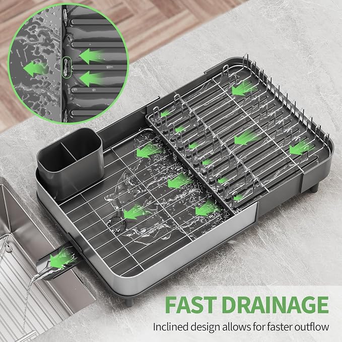 Dish Drying Rack for Kitchen Counter, 304 Stainless Steel Dish Rack, Expandable - Image 4