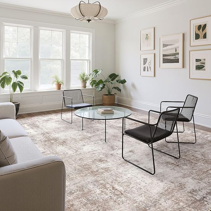Washable 8X10 Area Rug: Modern Abstract Soft Non-Slip Indoor Rugs Home Decor - Low Pile Stain Resistant Foldable Carpetfor Living Room Bedroom Dining Room Playroom Office(Brown,8'x10')